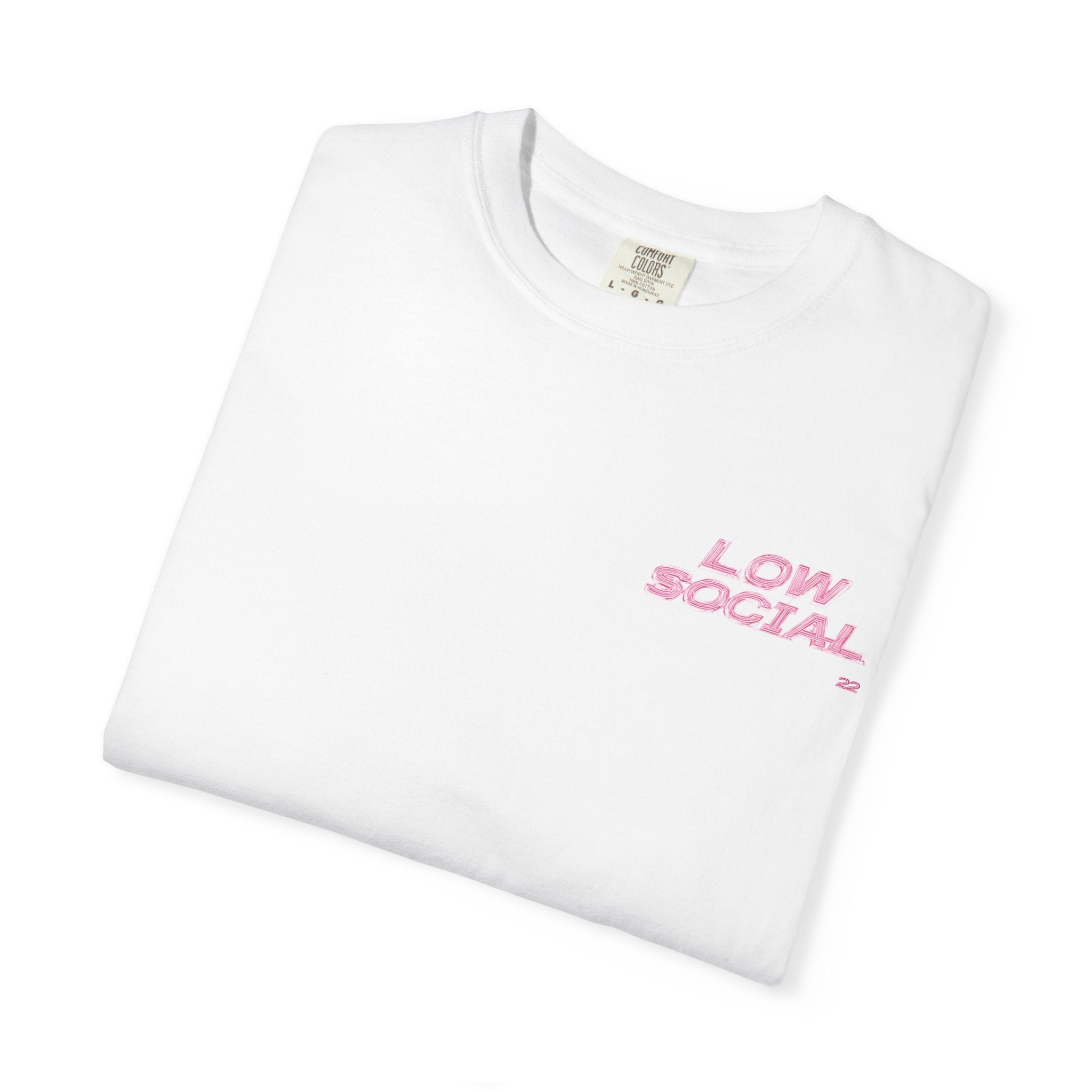 Low Social Graphic T-Shirt — Pink Collage Streetwear Tee