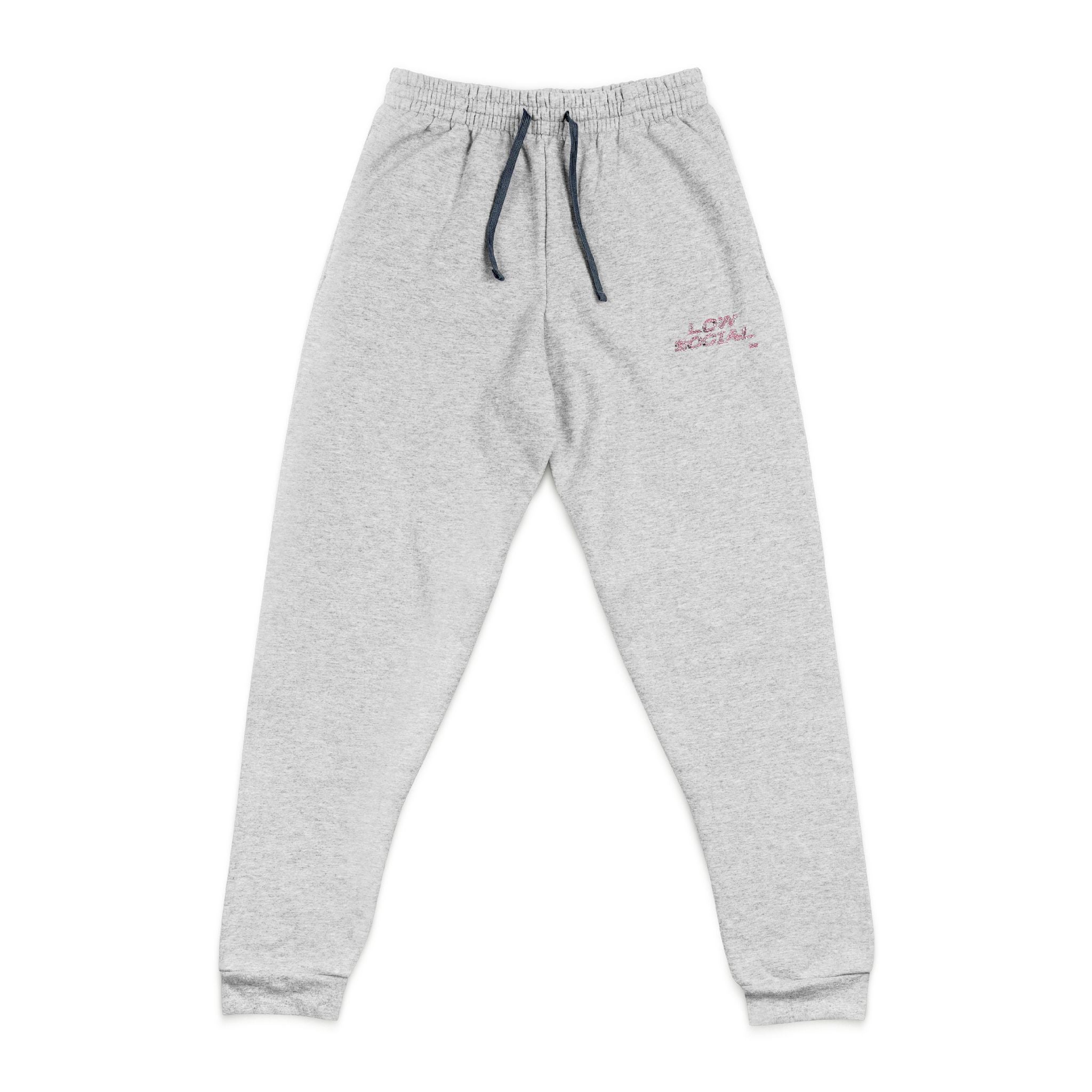 Embroidered 'low social' Joggers — Cozy Charcoal Sweatpants