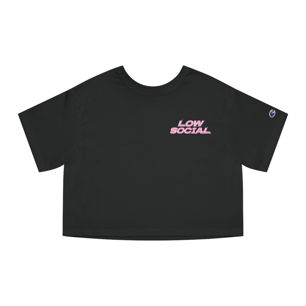 Cropped T-Shirt — "Low Social" Front & "Still Figuring Me Out Slowly / Silently" Pink Graphic