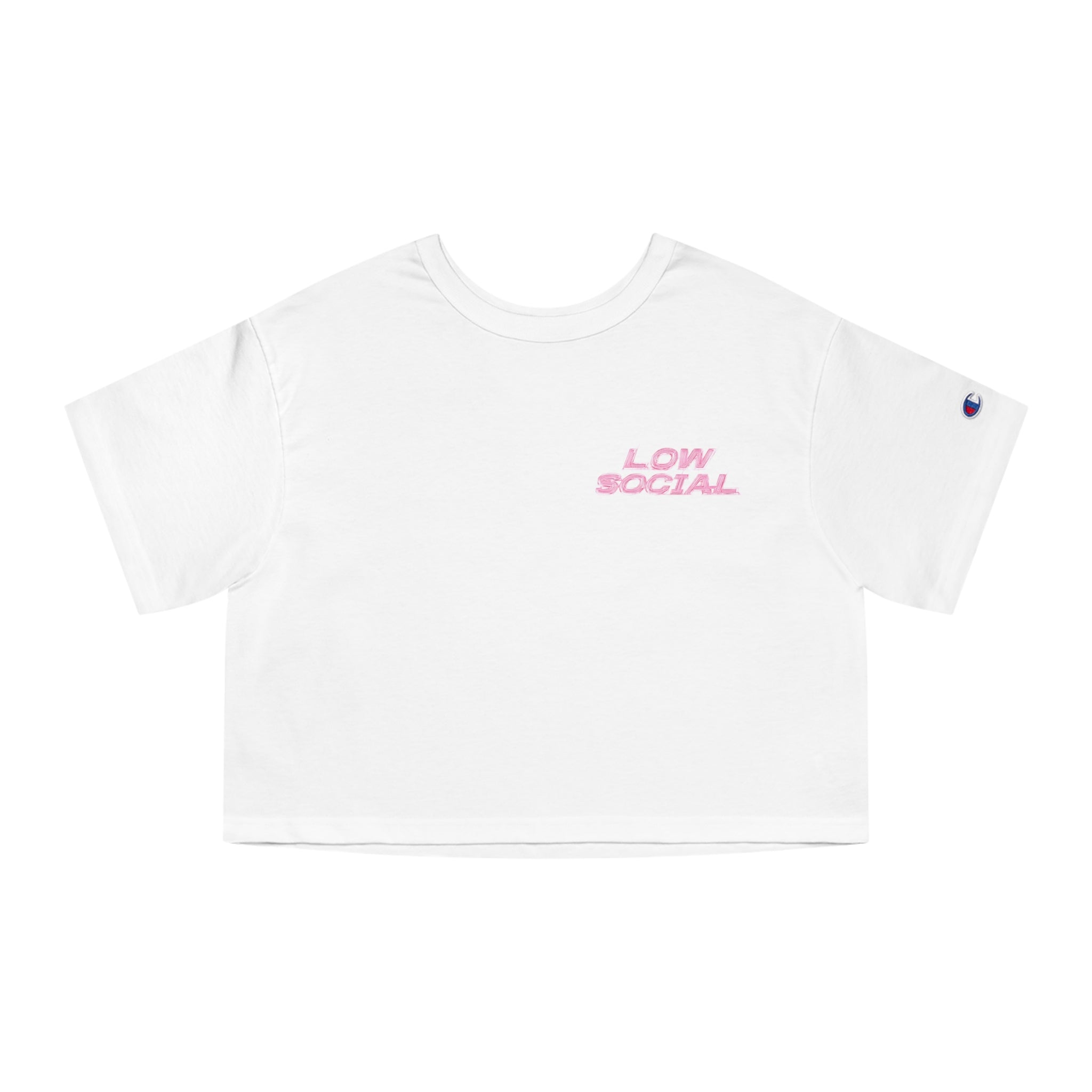 Introverted Cropped Tee — "Low Social" Pink Graphic