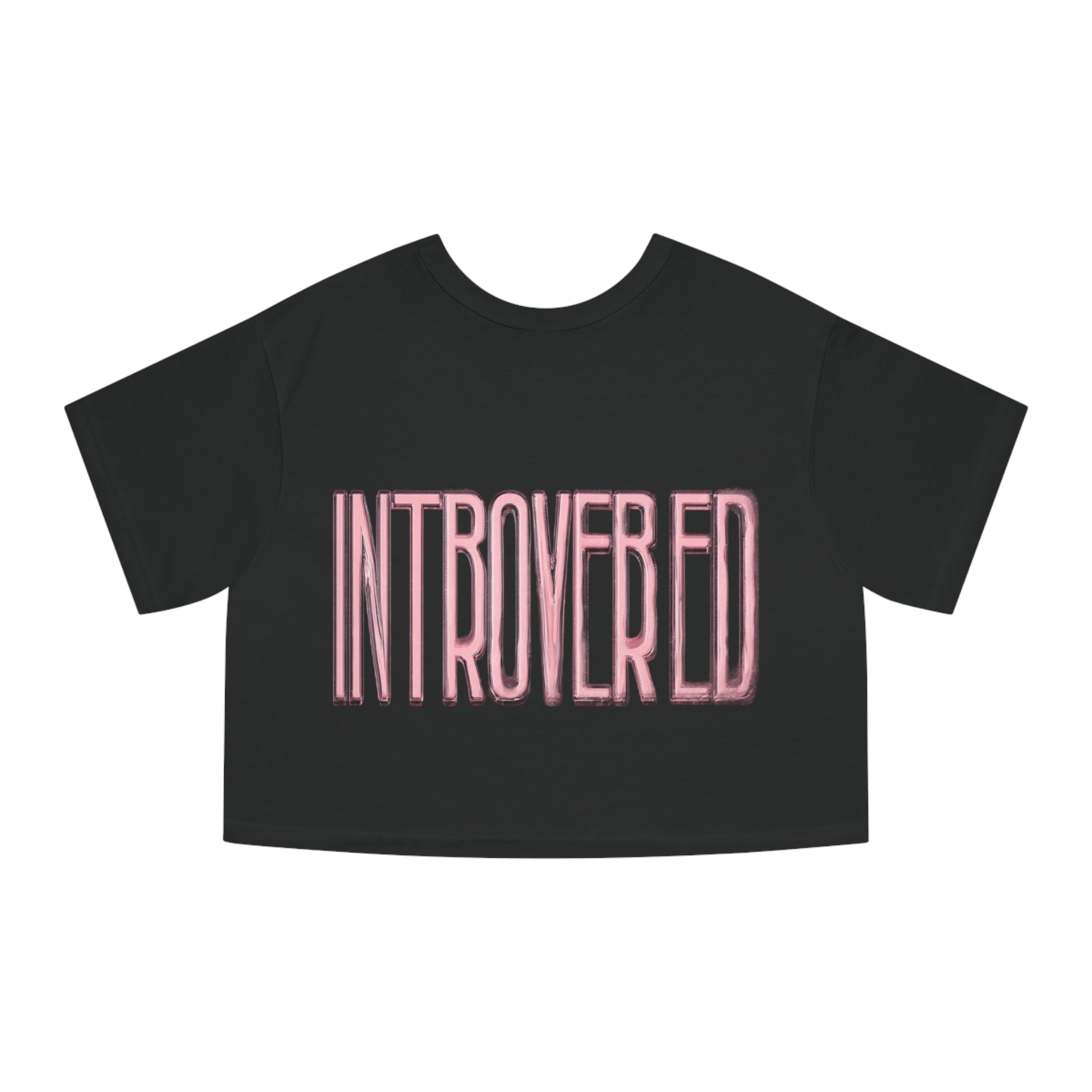 Introverted Cropped Tee — "Low Social" Pink Graphic