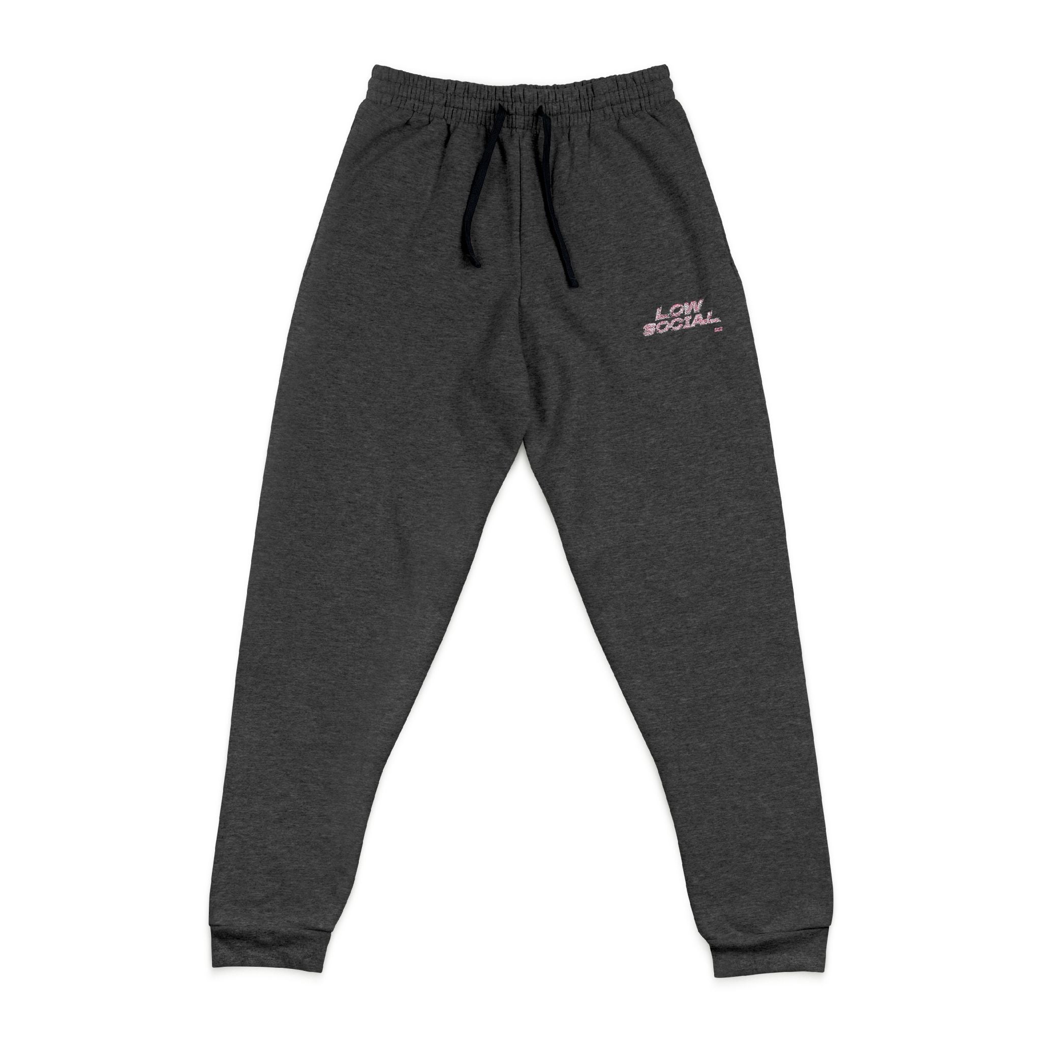 Embroidered 'low social' Joggers — Cozy Charcoal Sweatpants