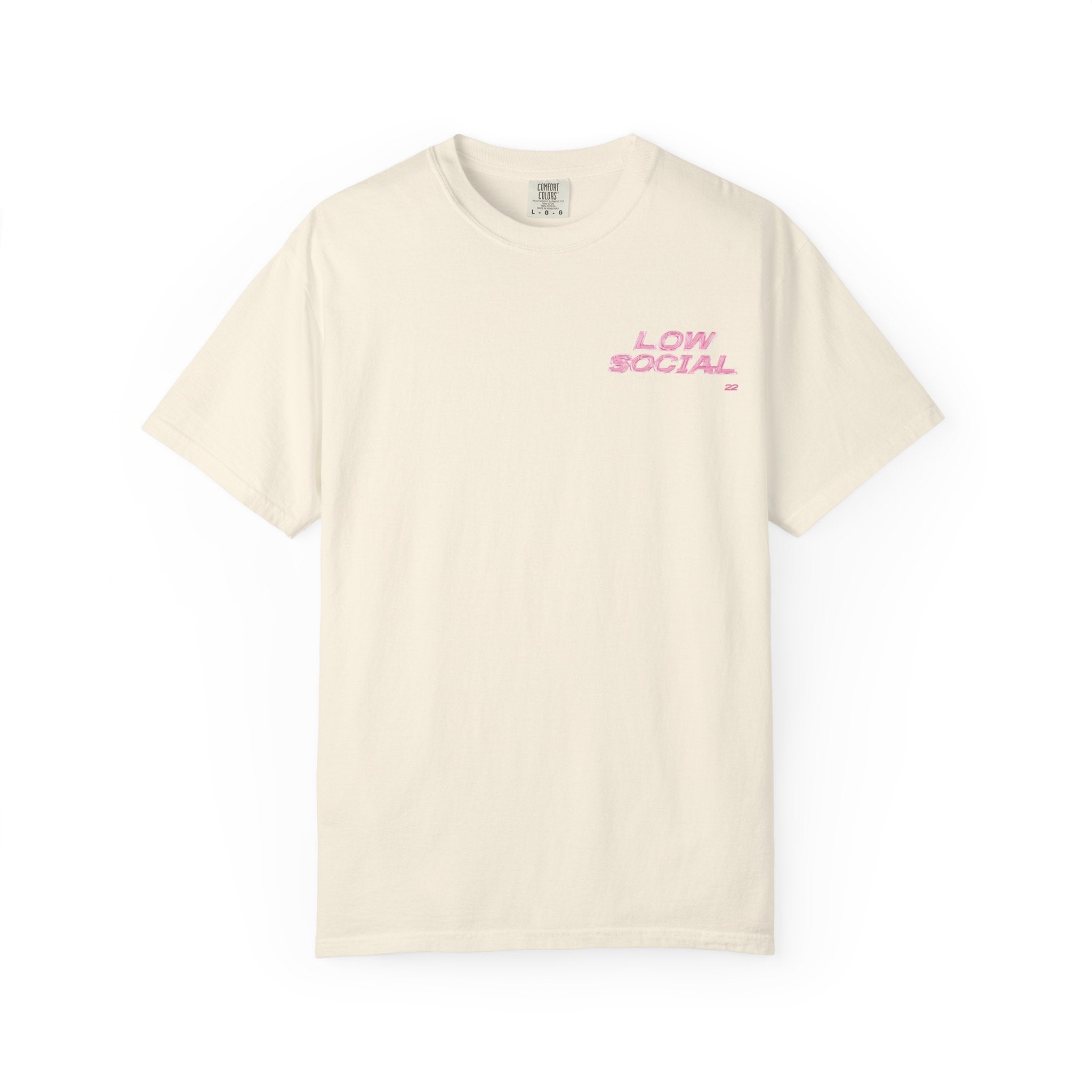 Low Social Graphic T-Shirt — Pink Collage Streetwear Tee
