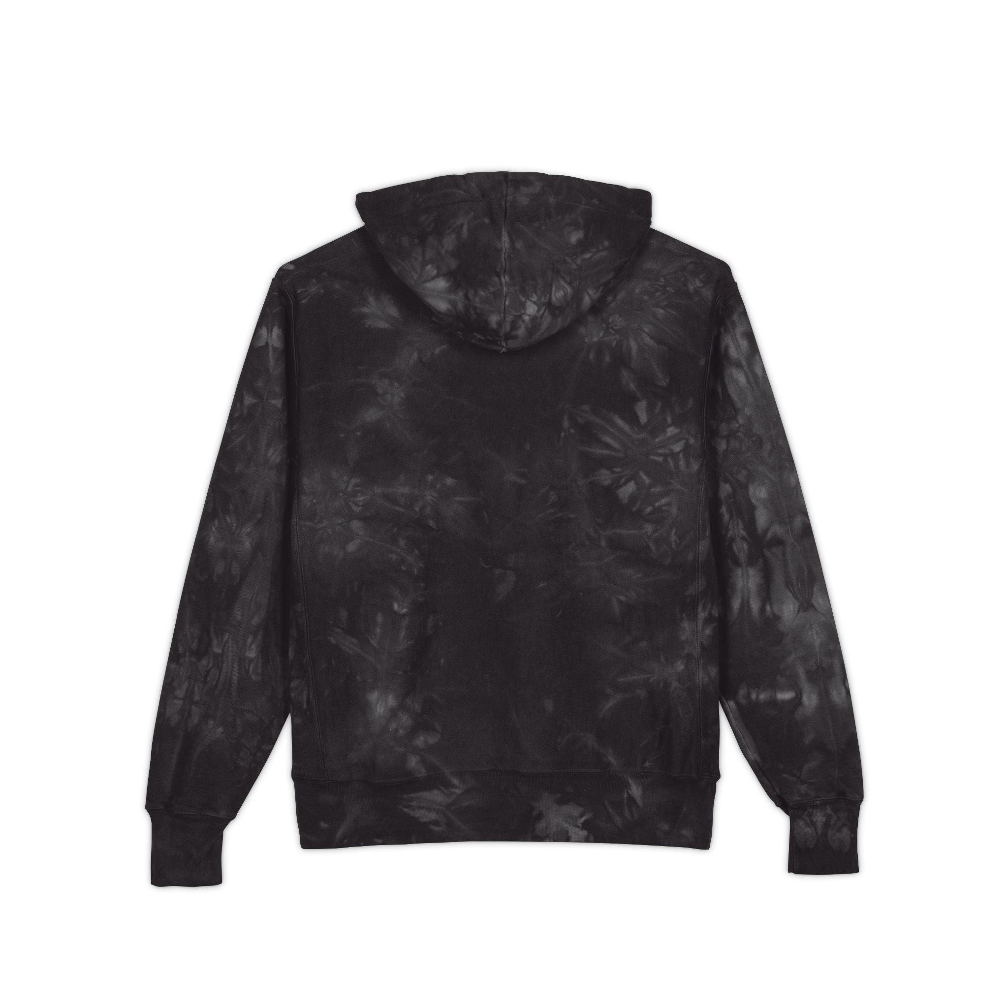 Tie-Dye Hoodie — Embroidered "Low Social" Graphic, Dark Washed Champion Style