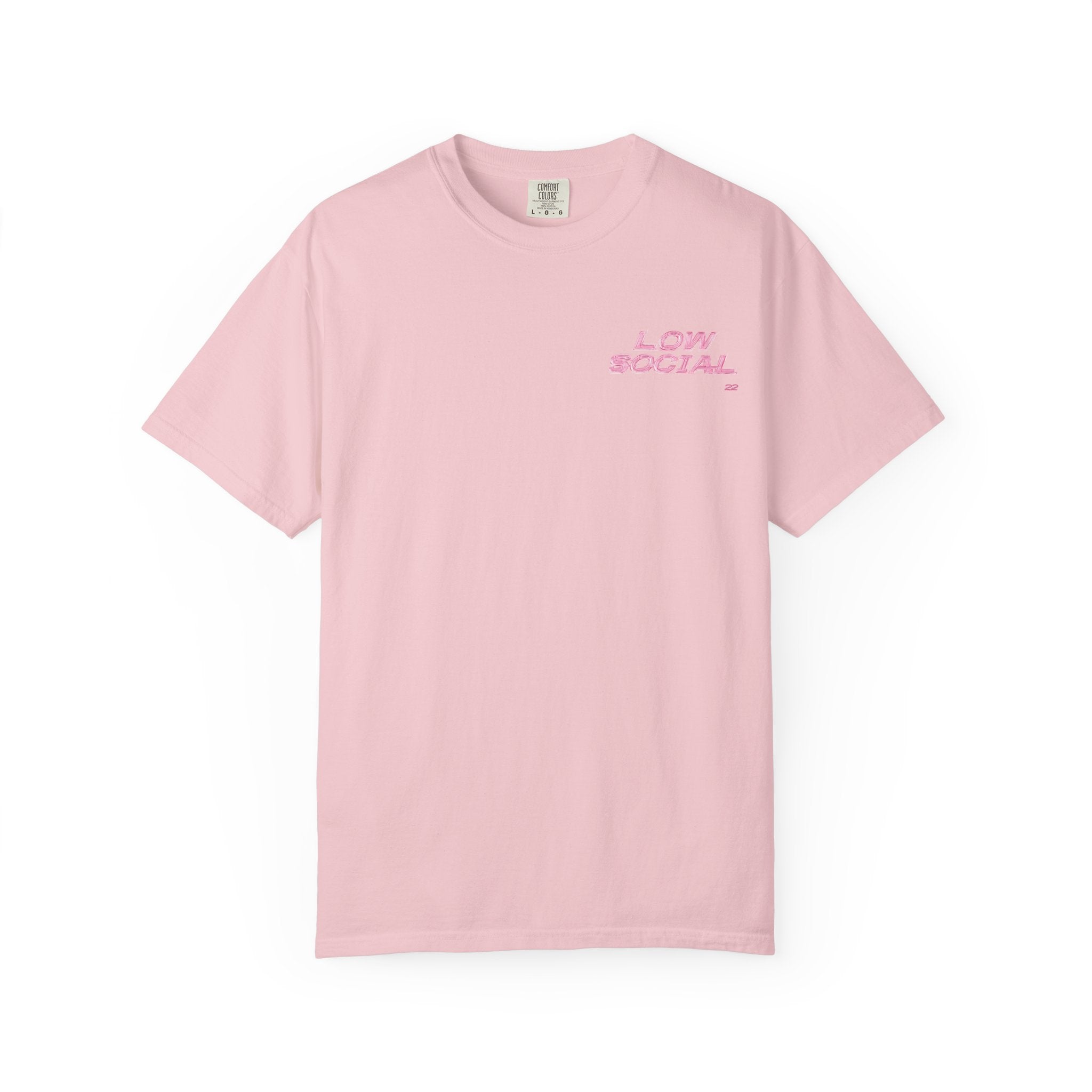 Low Social Graphic T-Shirt — Pink Collage Streetwear Tee